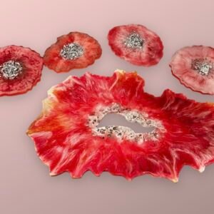 Set plateau et sous verres - Rose